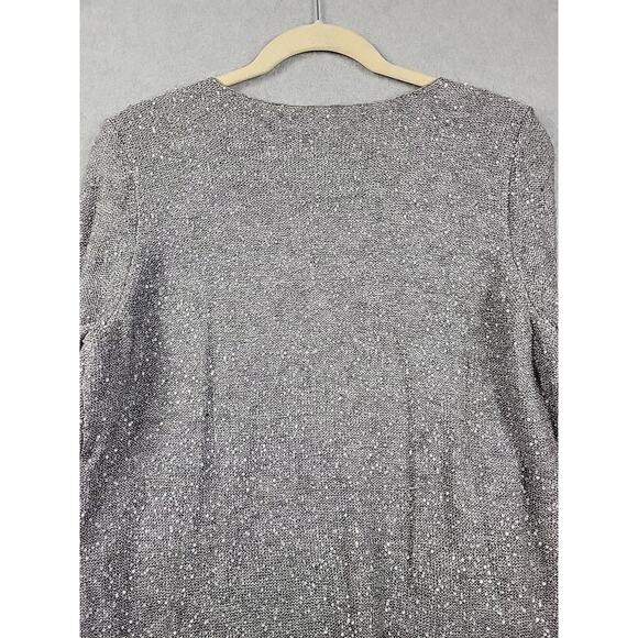 Chico's Samantha Shine Gray Sequined LS V Neck Lace Hem Sweater Women's 4 US 2XL - Picture 7 of 13